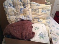 Misc lot of blankets and linens with two seat