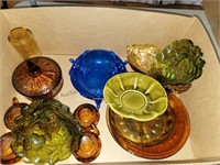 Large lot of amber blue,and green glass