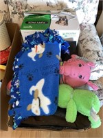 Puppy pads, blanket & chew toys