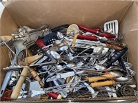 Box lot of kitchen utensils.