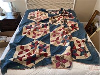 Hand stitched quilt and quilting pieces. Quilt