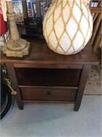 Small square wooden end table with pull out
