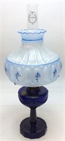 VTG. ALADDIN OIL LAMP, COBALT BLUE HAND PAINTED