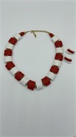 AVON Vintage Red & White Beaded Necklace & Earring