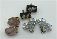 Lot of 3 Vintage Mineral, Stone & Shell Earrings