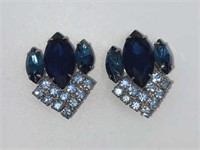 Blue Sapphire Marquise Rhinestone Silver Earrings