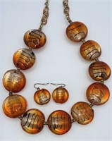YOUSI Tiger Stripes Glass Bead Necklace & Earrings