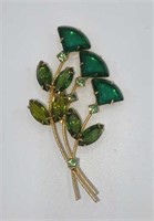 Marquise Emerald Green Rhinestone Flower 3" Brooch