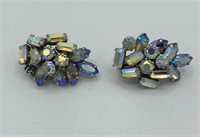 AUSTRIAN Aurora Borealis Rhinestone Clip Earrings