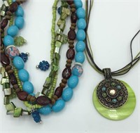 Lot of 2 Lime Green Blue Bead Necklaces LIA SOPHIA