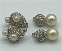 Lot of 2 MARVELLA Rhinestone & Faux Pearl Earrings