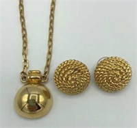 MONET Gold Tone Rope Earrings & Pendant Necklace