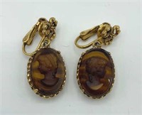 Vintage LISNER Faux Amber Cameo Dangle Earrings