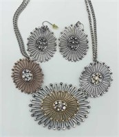 Metallic Tricolor Sunburst Necklace & Earrings Set