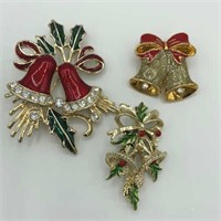 Lot of 3 CHRISTMAS Bells Brooches GERRY’S, AVON