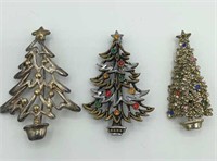 Lot of 3 Vintage CHRISTMAS Tree Brooches J.J.