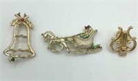 Lot of 3 Signed CHRISTMAS Brooches GERRYS BJ AVON