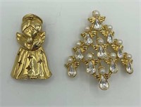 Lot of 2 Signed Angel CHRISTMAS Brooches DANECRAFT