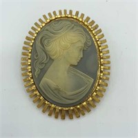 Vintage Faux Ivory Light Blue Cameo 2" Brooch
