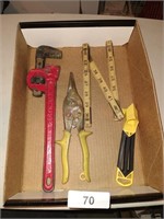 Pipe Wrench, Foldable Ruler & Tin Snips