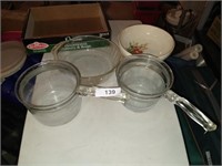 (2) Pyrex Glass Pots, Fire King Bowl & Other Bowl
