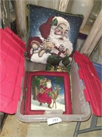 Tote w/ Christmas Pillows & Wooden Angel Decor