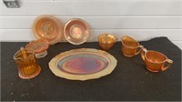 8pc lot antique carnival glass plates, cups,