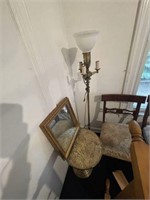 Table, Floor Lamp & Mirror