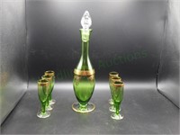 VTG 7 piece green/gold Bohemian/Czech/Italian Set