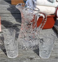 Leaded Crystal Pitcher, 4 Tumblers