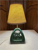VINTAGE GREEN CERAMIC FLORAL LAMP