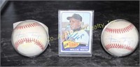 WILLIE MAYS AUTOGRAPHED CARD & 2 BASEBALLS