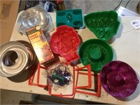 Vintage plastic jello molds, cookie cutters,