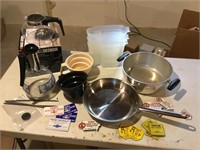 Household lot- pans, coffee pots, magnets