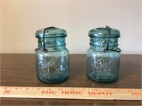 2 - Blue Ball jars with lids