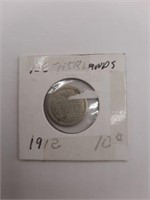 1912 NETHERLANDS TEN CENT SILVER COIN FINE 10C