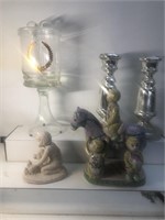 Lidded hand blown compote cand holders monkeys