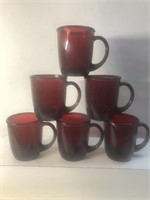 Set of 6 Ruby red coffee cups glass