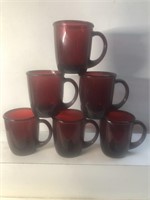 Lot of 6 glass Ruby Red coffee cups