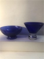 Art glass cobalt blue decorative bowls