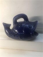 Cobalt blue pottery fish incense / candle burner