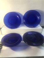 Lot of 9 cobalt blue glass plates 6 rimmed style
