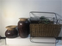 Decorative magazine rack and vases