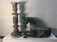 Wooden Horse 14” and candle holder 16”