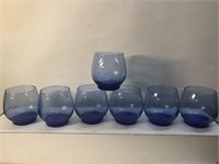 Lot of 7 blue drinking glasses 4”