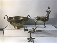 Vintage Brass swan bowl deer figure and bird