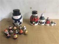 Christmas snowmen wooden stacking doll sets