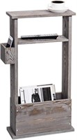 Vintage Grey Wood Side Table with Magazine Holder
