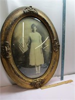 Antique Oval Picture - Girl Holding Flag - Pick