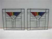 Pair 14"x 14" Stained Glass Window Hangings